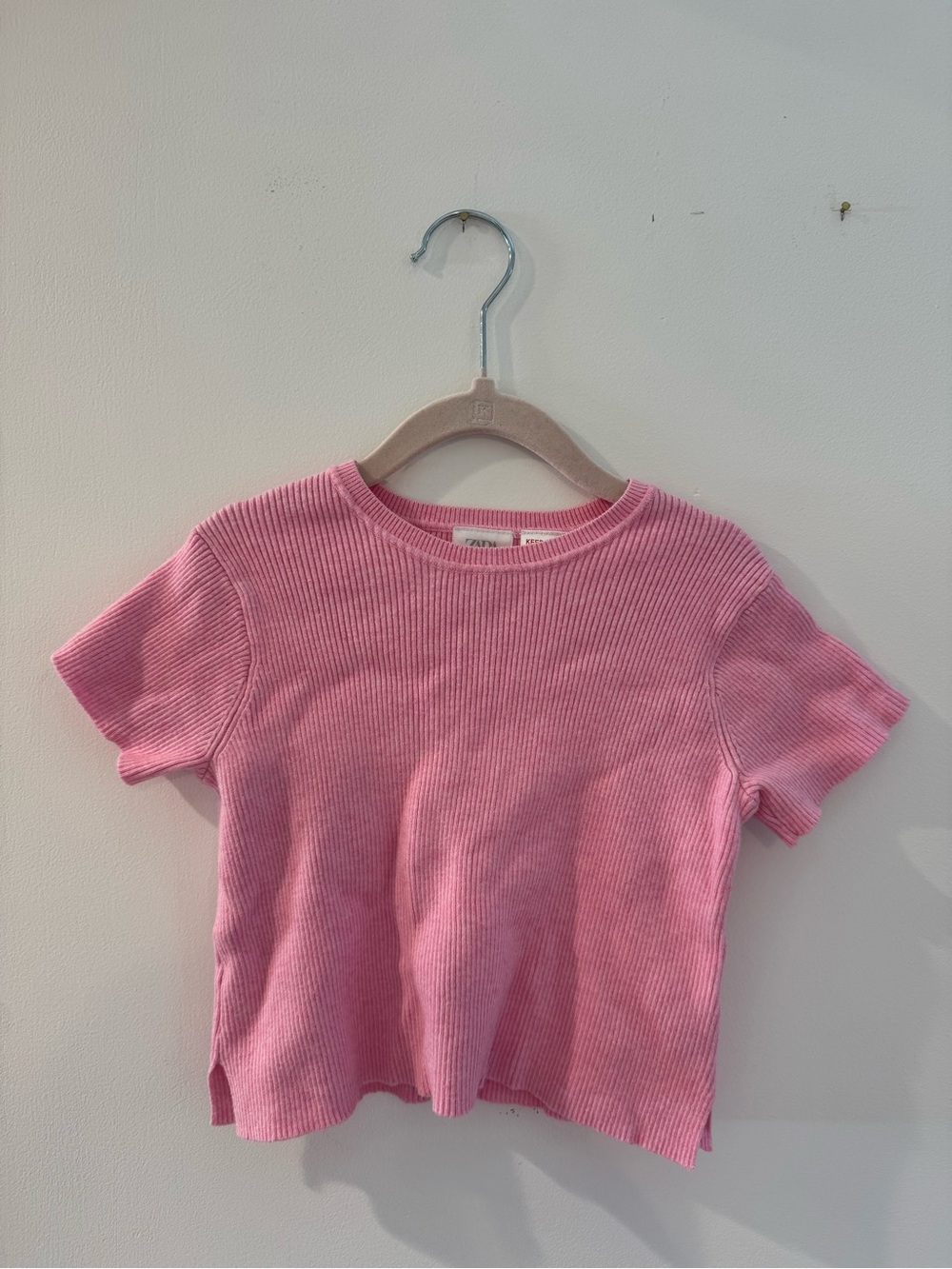 ZARA bubblegum pink short sleeve sweater top; toddler tops; toddler fashion